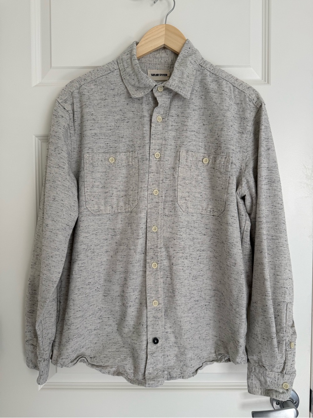 Taylor Stitch Jack Shirt Long Sleeve Nep Natural Donegal XL 44 White Button Down